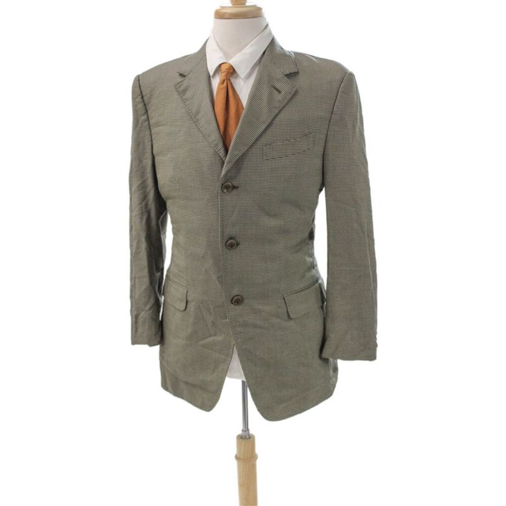 Canali Mens Brown Checked Silk Blend Blazer Button Closure Size 50